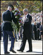 President George W. Bush lays a wreath at the Tomb of the Unknowns during Veteran’s Day ceremonies Saturday, Nov. 11, 2006, at Arlington National Cemetery in Arlington, Va. White House photo by Kimberlee Hewitt