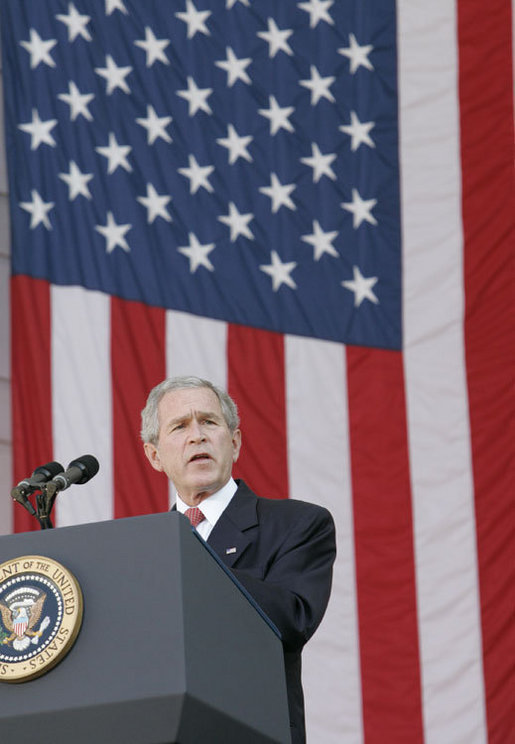 President George W. Bush addresses the Veteran’s Day ceremonies Saturday, Nov. 11, 2006, at Arlington National Cemetery in Arlington, Va. White House photo by Kimberlee Hewitt