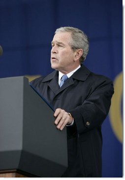 President George W. Bush delivers his remarks at the groundbreaking ceremony Monday, Nov. 13, 2006, for the Martin Luther King Jr. National Memorial on the National Mall in Washington, D.C. President Bush said “The King Memorial will be a fitting tribute, powerful and hopeful and poetic, like the man it honors.” 