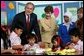 President George W. Bush and Mrs. Laura Bush pose with 6th graders during a drop-by education event Monday, Nov. 20, 2006, at the Bogor Palace in Bogor, Indonesia. White House photo by Eric Draper