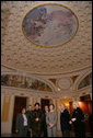 Mrs. Laura Bush is joined by, from left, Jo Ann Jenkins, chief operating officer of the Library of Congress; Italian Ambassador to the U.S. Giovanni Castellaneta and his wife, Lila Castellaneta; Pier Francesco Guarguaglini, chairman and CEO of Finmeccancia; professor Paolo Galluzzi, the director of the National Museum of History of Science in Florence, Italy, and Marina Grossi, wife of Pier Francesco Guarguaglini and CEO of SELEX Sistemi Ingrati, during a tour of Leonardo Da Vinci’s drawing and painting of The Adoration of the Magi, Thursday, Dec. 7, 2006 at the Library of Congress in Washington, D.C. White House photo by Shealah Craighead