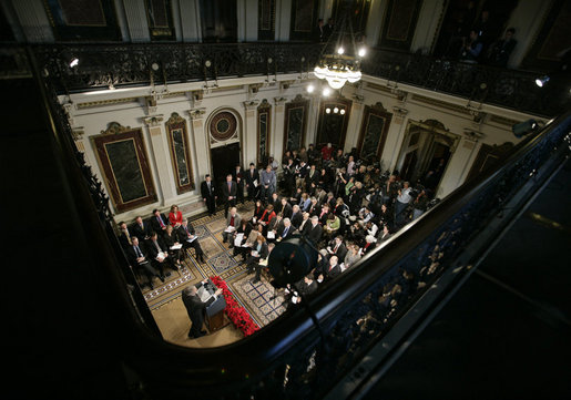 President George W. Bush addresses reporters during his news conference Wednesday, Dec. 20, 2006, in the Indian Treaty Room at the Eisenhower Executive Office Building in Washington, D.C. White House photo by Eric Draper