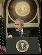 President George W. Bush gestures as he addresses reporters during his news conference Wednesday, Dec. 20, 2006, in the Indian Treaty Room at the Eisenhower Executive Office Building in Washington, D.C., speaking on the challenges in Iraq and working with the new Congress in 2007. White House photo by Kimberlee Hewitt