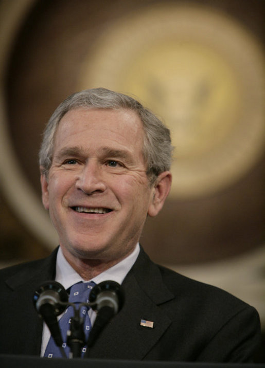 President George W. Bush addresses reporters during his news conference Wednesday, Dec. 20, 2006, in the Indian Treaty Room at the Eisenhower Executive Office Building in Washington, D.C. White House photo by Kimberlee Hewitt