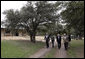 President George W. Bush is joined by Vice President Dick Cheney, Secretary of Defense Robert Gates, Secretary of State Condoleezza Rice and Chairman of the Joint Chiefs of Staff General Peter Pace, right-background, as they walk to meet with reporters following President Bush’s meeting with his national Security team Thursday, Dec. 28, 2006, at Prairie Chapel Ranch in Crawford, Texas. White House photo by Paul Morse