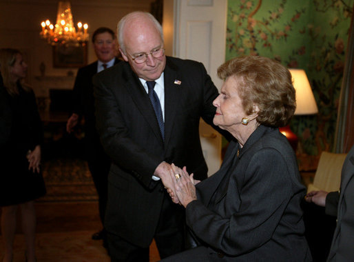 Vice President Dick Cheney greets former first lady Betty Ford at Blair House in Washington, D.C., Monday, January 1, 2007. White House photo by David Bohrer