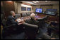 President George W. Bush participates in a secure video teleconference with Iraqi Prime Minister Nouri al-Maliki from the newly-renovated Situation Room at the White House Thursday, Jan. 4, 2007. Vice President Dick Cheney is pictured sitting next to the President. White House photo by Eric Draper