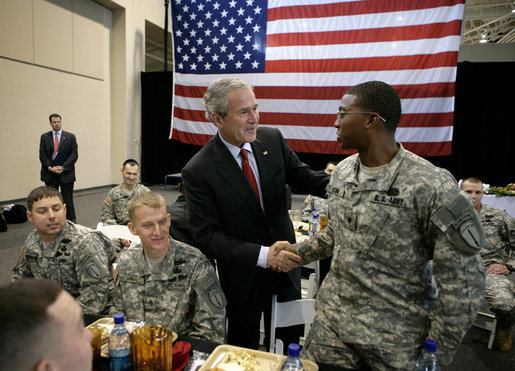 President George W. Bush meets with the troops and their families during his visit to Fort Benning, Ga., Thursday, Jan. 11, 2007. White House photo by Eric Draper