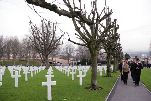 Mrs. Laura Bush tours the Suresnes American Cemetery Memorial Chapel near Paris Tuesday, Jan. 16, 2007. The cemetery is the resting place for American troops who died while serving in World War I and World War II. White House photo by Shealah Craighead