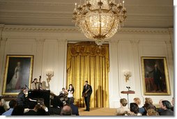 The Junior Jazzers perform during the Coming Up Taller Award Ceremony in the East Room Monday, Jan. 22, 2007. Each year, the Coming Up Taller Awards recognize and reward excellence in community arts and humanities programs for underserved children and youth. White House photo by Shealah Craighead