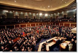 President George W. Bush is applauded as he delivers his State of the Union Address Tuesday, Jan. 23, 2007, at the U.S. Capitol. "We need to uphold the great tradition of the melting pot that welcomes and assimilates new arrivals," said the President. "We need to resolve the status of the illegal immigrants who are already in our country without animosity and without amnesty." White House photo by Shealah Craighead