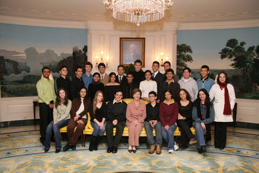 Mrs. Laura Bush meets with a group of Youth Ambassadors from Brazil, Friday, Jan. 26, 2007, during their visit to the White House. The Youth Ambassadors program was initiated by the U.S. Embassy in Brazil, as part of a cultural and educational exchange for students with academic excellence and leadership abilities from Latin America to visit the United States. White House photo by Shealah Craighead