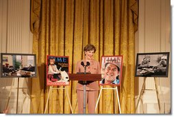 Mrs. Laura Bush speaks at the presentation of the Hugh S. Sidey Scholarship in print journalism in the East Room Friday, Jan. 26, 2007. The scholarship is named for Time Magazine correspondent Hugh Sidey and was presented to Fred Love, a journalism student at Iowa State University. White House photo by Shealah Craighead