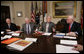 President George W. Bush addresses members of the Securing America's Future Energy organization Monday, Jan. 29, 2007, in the Roosevelt Room at the White House, discussing the efforts to reduce America's dependence on oil. From left to right are Mike Jackson, chairman and CEO of Auto Nation; Herb Kelleher, executive chairman of Southwest Airlines Company and General P.X. Kelley, USMC (Ret). White House photo by Eric Draper