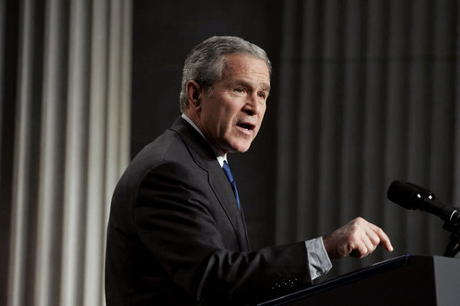 President George W. Bush delivers remarks on the economy on Wall Street in New York City Wednesday, Jan. 31, 2007. "When people across the world look at America's economy what they see is low inflation, low unemployment, and the fastest growth of any major industrialized nation," said the President. "The entrepreneurial spirit is alive and well in the United States." White House photo by Paul Morse