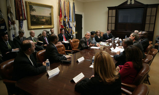 President George W. Bush meets Thursday, Feb. 1, 2007, with executives from the food, beverage and entertainment industries to talk about improving healthy food offerings and encouraging physical fitness in their advertising and marketing campaigns. White House photo by Eric Draper