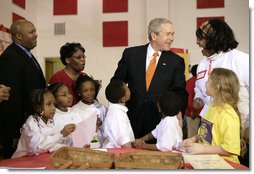 President George W. Bush visits YMCA Anthony Bowen in Washington, D.C., Tuesday, Feb. 13, 2007. White House photo by Eric Draper