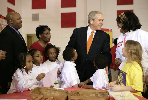 President George W. Bush visits YMCA Anthony Bowen in Washington, D.C., Tuesday, Feb. 13, 2007. White House photo by Eric Draper