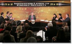 President George W. Bush is applauded during his participation at an energy forum discussion at Novozymes North America, Inc., Thursday, Feb. 22, 2007 in Franklinton, N.C., where President Bush praised the work and study being done to create alternative fuel sources. White House photo by Paul Morse