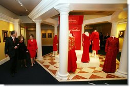 Duke Blackwood, Director of the Ronald Reagan Presidential Library and Museum, guides Mrs. Laura Bush and Mrs. Nancy Reagan on a tour of the Red Dress Exhibit at the Ronald Reagan Presidential Library and Museum Wednesday, Feb. 28, 2007, in Simi Valley, Calif. The exhibit features red dresses and suits worn by America’s First Ladies who have joined the Heart Truth campaign to raise awareness of heart disease as the #1 killer of women.  White House photo by Shealah Craighead