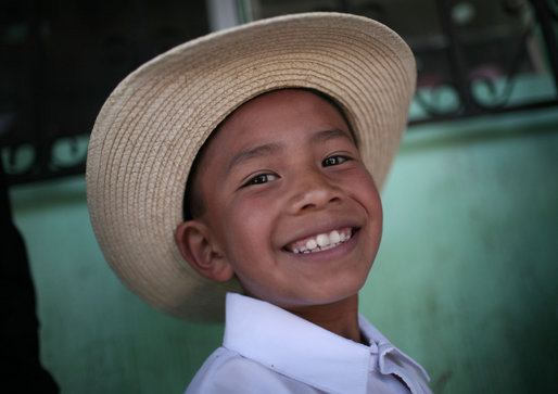 A young student from the Carlos Emilio Leonardo School in Santa Cruz Balanya, Guatemala, smiles Monday, March 12, 2007, as he waits for the arrival of President George W. Bush and Mrs. Laura Bush. White House photo by Paul Morse