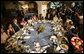 President George W. Bush joins a breakfast meeting with Training, Internships and Scholarships (TIES) recipients Wednesday, March 14, 2007, in Merida, Mexico. White House photo by Eric Draper