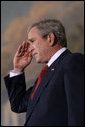 President George W. Bush salutes members of the Tuskegee Airmen during ceremonies at the U.S. Capitol Thursday, March 29, 2007, honoring America’s first African-American military airmen with the Congressional Gold Medal. The President told the men, “I would like to offer a gesture to help atone for all the unreturned salutes and unforgivable indignities. And so, on behalf of the office I hold, and a country that honors you, I salute you for the service to the United States of America.” White House photo by Eric Draper