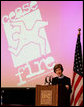 Mrs. Laura Bush addresses her remarks at the CeaseFire CEO Summit at the University of Illinois at Chicago, Thursday, March 29, 2007, where Mrs. Bush praised the CeaseFire Chicago program as an outstanding example of how communities can work together to provide our nation's youth with a safe and positive place to learn and grow. White House photo by Shealah Craighead