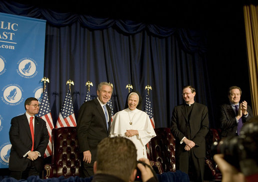 President George W. Bush talks with Mother Assumpta Long after addressing the National Catholic Prayer Breakfast Friday, April 13, 2007, in Washington, D.C. "One of the reasons that I am such a strong believer in the power of our faith-based institutions is that they add something the government never can, and that is love," said the President in his remarks. White House photo by Shealah Craighead