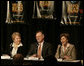 Mrs. Laura Bush participates in a panel discussion on the book ‘To Kill A Mockingbird’ at The Big Read event Monday, April 16, 2007 at the Barnum Museum in Bridgeport, Conn., with Dr. Anne-Imelda Radice, Director, Institute of Museum and Library Services at the Barnum Museum, left, and author Charles Shields, biographer of Harper Lee, the author of 'To Kill A Mockingbird.' White House photo by Shealah Craighead