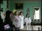 Mrs. Laura Bush and Mrs. Akie Abe, wife of Japanese Prime Minister Shinzo Abe, react to a humorous comment on their tour of the Mount Vernon Estate of George Washington Thursday, April 26, 2007, in Mount Vernon, Va. White House photo by Shealah Craighead