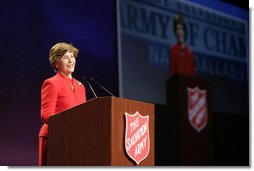 Mrs. Laura Bush delivers keynote speech on Friday, April 27, 2007, during the Salvation Army’s National Advisory Organization Conference in Dallas, Texas. “In the acts of kindness you perform every day,” Mrs. Bush said, “you’re advancing the Salvation Army’s mission to ‘Do the Most Good’. For 150 years, the good men and women of the Army have served their neighbors in need.” White House photo by Shealah Craighead