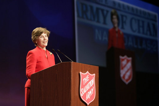 Mrs. Laura Bush delivers keynote speech on Friday, April 27, 2007, during the Salvation Army’s National Advisory Organization Conference in Dallas, Texas. “In the acts of kindness you perform every day,” Mrs. Bush said, “you’re advancing the Salvation Army’s mission to ‘Do the Most Good’. For 150 years, the good men and women of the Army have served their neighbors in need.” White House photo by Shealah Craighead