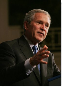 President George W. Bush gestures as he addresses his remarks on the U.S. economy and national security to the Associated General Contractors of America Wednesday, May 2, 2007, at the Willard Hotel in Washington, D.C. White House photo by Joyce N. Boghosian