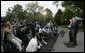 President George W. Bush and President Alvaro Uribe of Colombia, deliver statements Wednesday, May 2, 2007, on the South Lawn of the White House. In introducing President Uribe to the media, President Bush said, "It's been my honor to welcome a true democrat, a strong leader, and a friend." White House photo by Joyce Boghosian