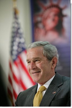 President George W. Bush addresses a meeting Thursday, May 3, 2007 on immigration and assimilation at the Asamblea de Iglesias Cristianas, Centro Evangelistico in Washington, D.C. President Bush said “One aspect of comprehensive immigration reform is to help people assimilate into America. Part of that is to have a comprehensive strategy to help people learn the English language and to learn the history and traditions of the United States."  White House photo by Eric Draper