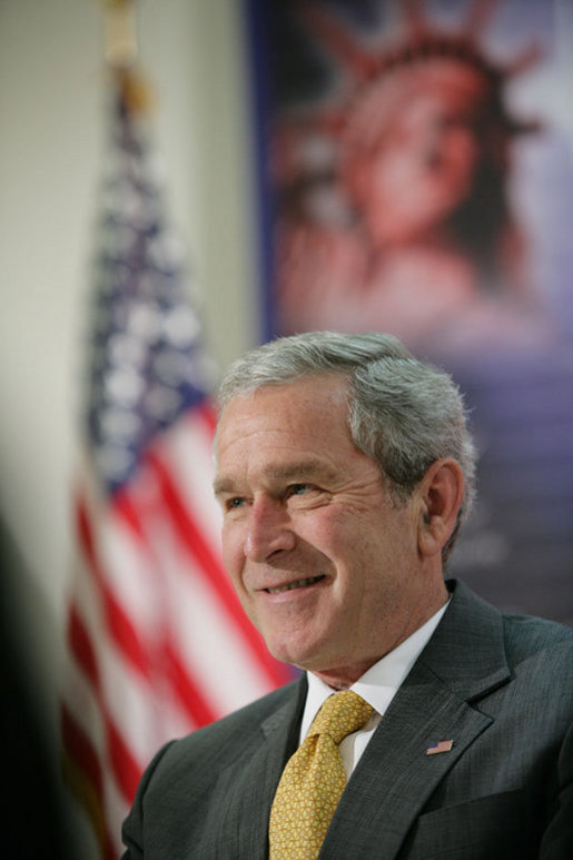 President George W. Bush addresses a meeting Thursday, May 3, 2007 on immigration and assimilation at the Asamblea de Iglesias Cristianas, Centro Evangelistico in Washington, D.C. President Bush said “One aspect of comprehensive immigration reform is to help people assimilate into America. Part of that is to have a comprehensive strategy to help people learn the English language and to learn the history and traditions of the United States." White House photo by Eric Draper