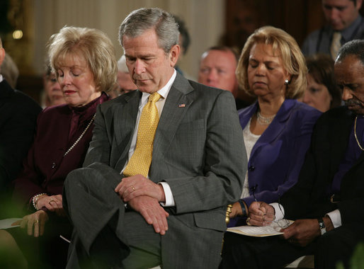 President George W. Bush sits next to Shirley Dobson, Chair of the National Day of Prayer, during an observance of the day Thursday, May 3, 2007, in the East Room of the White House. White House photo by Eric Draper