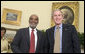 President George W. Bush and President Rene Preval of Haiti stand in the Oval Office Tuesday, May 8, 2007, during a photo opportunity with the media. The leaders were expected to discuss a range of issues, including recent efforts by the United Nations stabilization mission in Haiti to enhance security and opportunities for promoting growth and prosperity in Haiti. White House photo by Joyce Boghosian