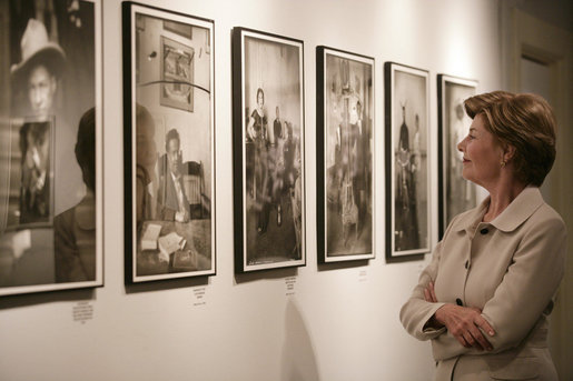 Mrs. Laura Bush tours the photo exhibit, Mexico: The Revolution and Beyond, the Casasola Archives, Tuesday, May 8, 2007, at the Cultural Institute of Mexico in Washington, D.C., part of the Cinco de Mayo Program of Cultural Events on view at the institute. The photo exhibit includes 96 photographs taken between 1900-1940, belonging to the Casasola Archives, covering important years of Mexican history. White House photo by Shealah Craighead