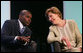 Mrs. Laura Bush talks with student Lyle Oates of the YouthBuild Alternative School in Cambridge, Mass., following her address Wednesday, May 9, 2007 in Washington, D.C., at the National Summit on America’s Silent Epidemic highlighting America’s high school dropout crisis. Mrs. Bush encouraged communities across the nation to come together and take action to reduce the high school dropout rate. Oates, who was out of school for two years, is now working toward his diploma and plans to attend college. White House photo by Joyce Boghosian