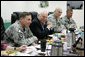 Vice President Dick Cheney participates in a classified briefing Thursday, May 10, 2007, with U.S. commanders General David Petraeus, left, and Lieutenant Generals Raymond Odierno and Stanley McChrystal during a visit to Contingency Operating Base Speicher near Tikrit, Iraq. White House photo by David Bohrer