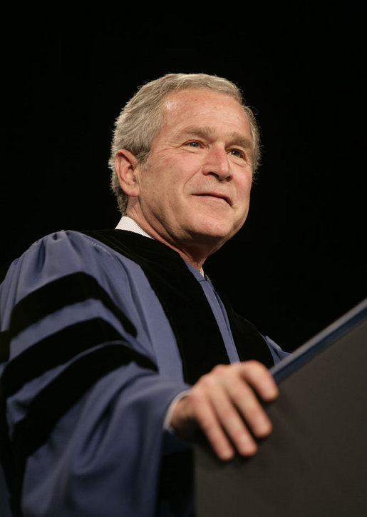 President George W. Bush delivers the commencement address Friday, May 11, 2007, at Saint Vincent College in Latrobe, Pa., where President Bush encouraged graduates to "step forward and serve a cause larger than yourselves." White House photo by Joyce Boghosian