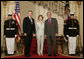 President George W. Bush and Mrs. Laura Bush welcome British Prime Minister Tony Blair to the White House Wednesday evening, May 16, 2007. President Bush will host Prime Minister Blair at a private dinner Wednesday evening, with an Oval Office meeting and joint news conference planned for Thursday at the White House. White House photo by Shealah Craighead