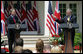 President George W. Bush points emphatically towards Prime Minister Tony Blair in the Rose Garden Thursday, May 17, 2007, as he tells the media, "What I know is the world needs courage. And what I know is this good man is a courageous man." White House photo by Eric Draper