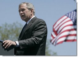 President George W. Bush addresses his remarks to U.S. Coast Guard Academy graduates Wednesday, May 23, 2007, in New London, Conn., where President Bush honored the USCG saying, “When storms and floods and tragedy strike, Americans know that they can count on the United States Coast Guard.” White House photo by Joyce N. Boghosian