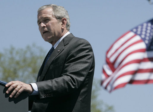 President George W. Bush addresses his remarks to U.S. Coast Guard Academy graduates Wednesday, May 23, 2007, in New London, Conn., where President Bush honored the USCG saying, “When storms and floods and tragedy strike, Americans know that they can count on the United States Coast Guard.” White House photo by Joyce Boghosian