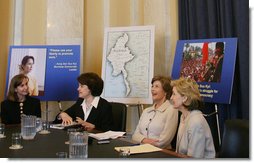 Mrs. Laura Bush meets with U.S. Senator Kay Bailey Hutchison, R-Texas, right, Sen. Dianne Feinstein, D-Calif. and Paula Dobriansky, Undersecretary of State for Democracy and Global Affairs, as Mrs. Bush attends the Senate Women’s Caucus Wednesday, May 23, 2007 at the U.S. Capitol in Washington, D.C., calling for the unconditional release of Nobel laureate and Myanmar opposition leader Aung San Suu Kyi. White House photo by Shealah Craighead