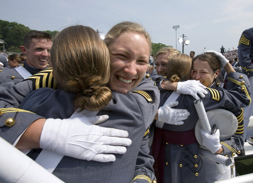 Graduates of the U.S. Military Academy Class of 2007 embrace Saturday, May 26, 2007, at the completion of commencement ceremonies in West Point, N.Y. White House photo by David Bohrer