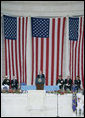 President George W. Bush, speaking at the Memorial Day commemoration ceremony Monday, May 28, 2007, at Arlington National Cemetery in Arlington, Va., told the gathered audience, “On this Day of Memory, we mourn brave citizens who laid their lives down for our freedom.” White House photo by Shealah Craighead